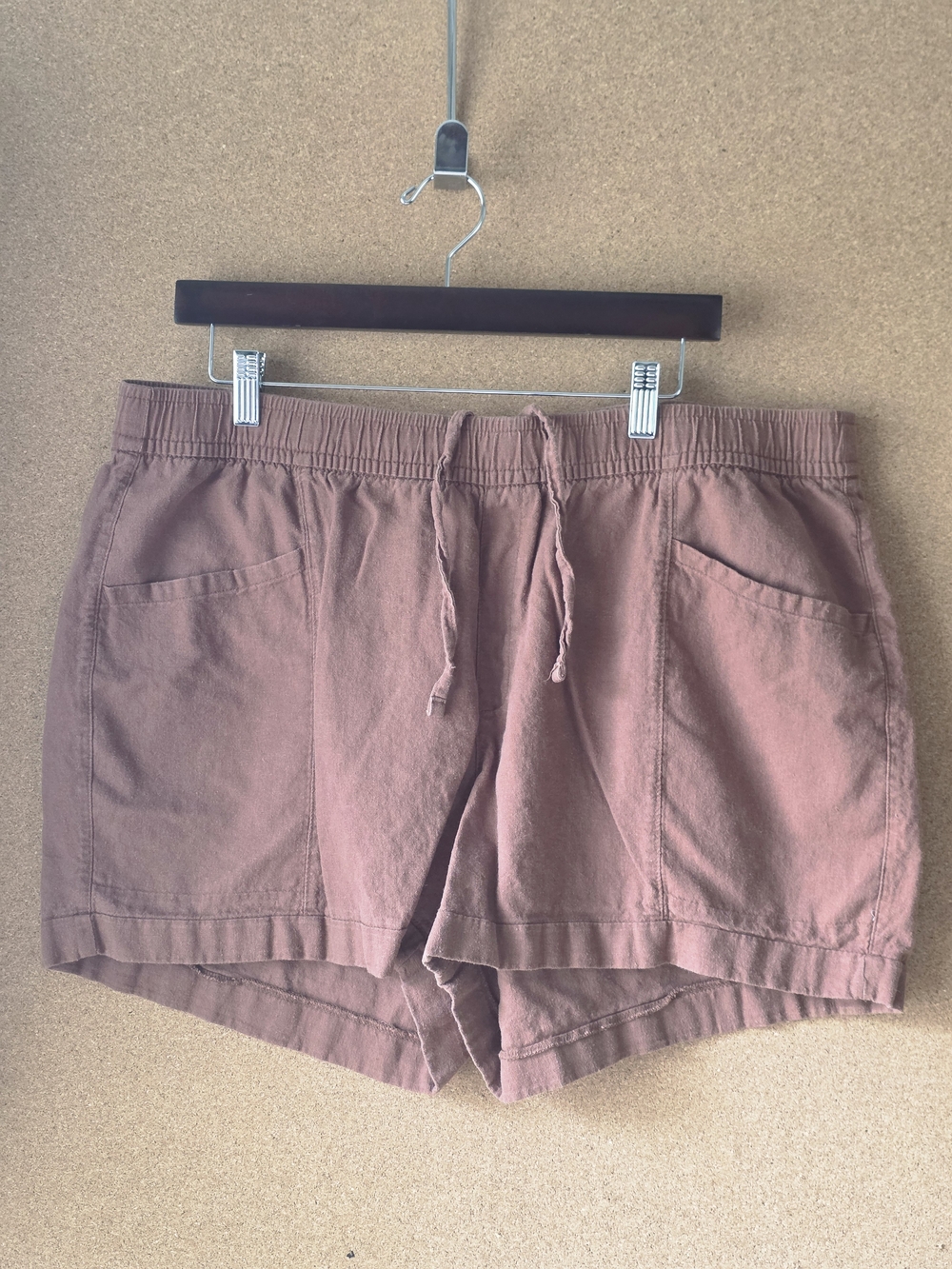Old Navy Linen Blend Shorts XL Brown Drawstring Pockets Pull On